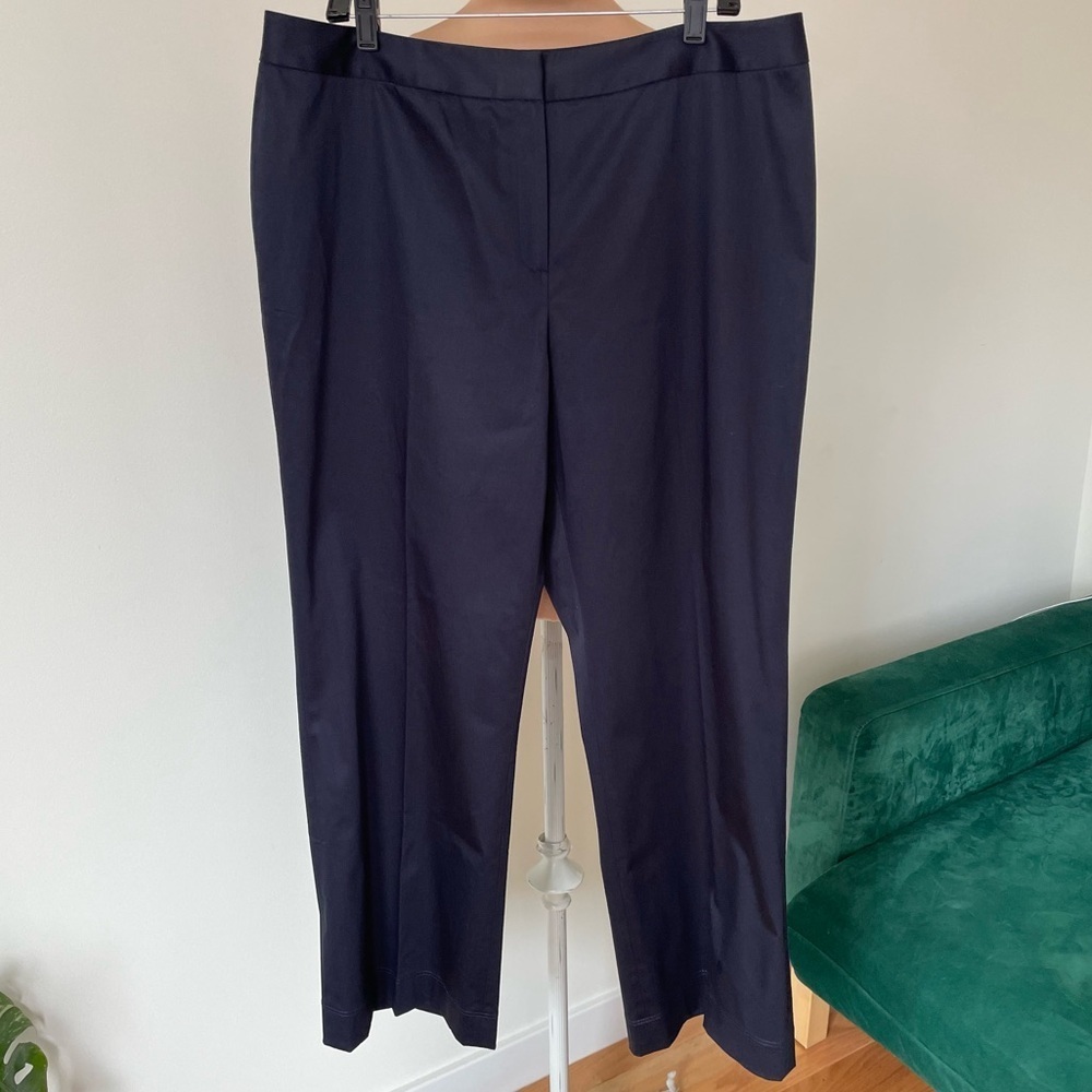 Lafayette 148 New York Stretch Cotton Sateen Navy Blue Trouser Dress Pant EUC 16